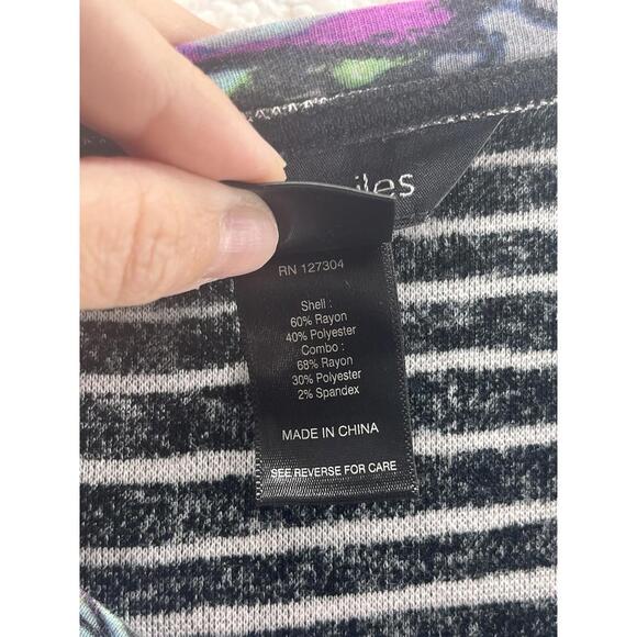 Ali Miles Women's 1X Textured Patchwork 3/4 Sleeve Top Asymmetric Hem Multicolor - Picture 4 of 9